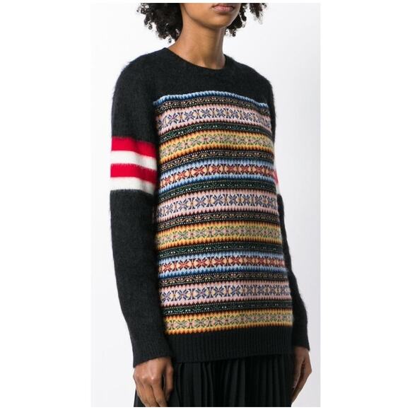 No. 21 Color Block Fair Isle Knit Crewneck Sweater Black Multicolor Womens US 8? - Picture 1 of 7